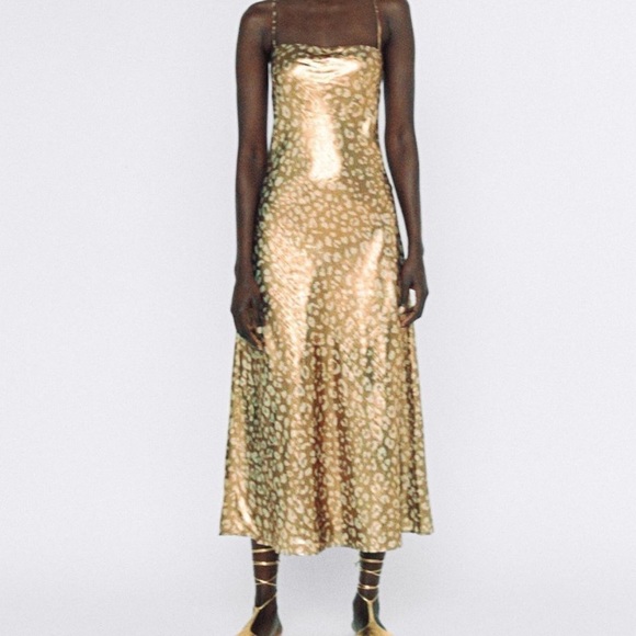 Metallic gold colored leopard-print, size Medium, gown, party, evening. - Picture 1 of 9